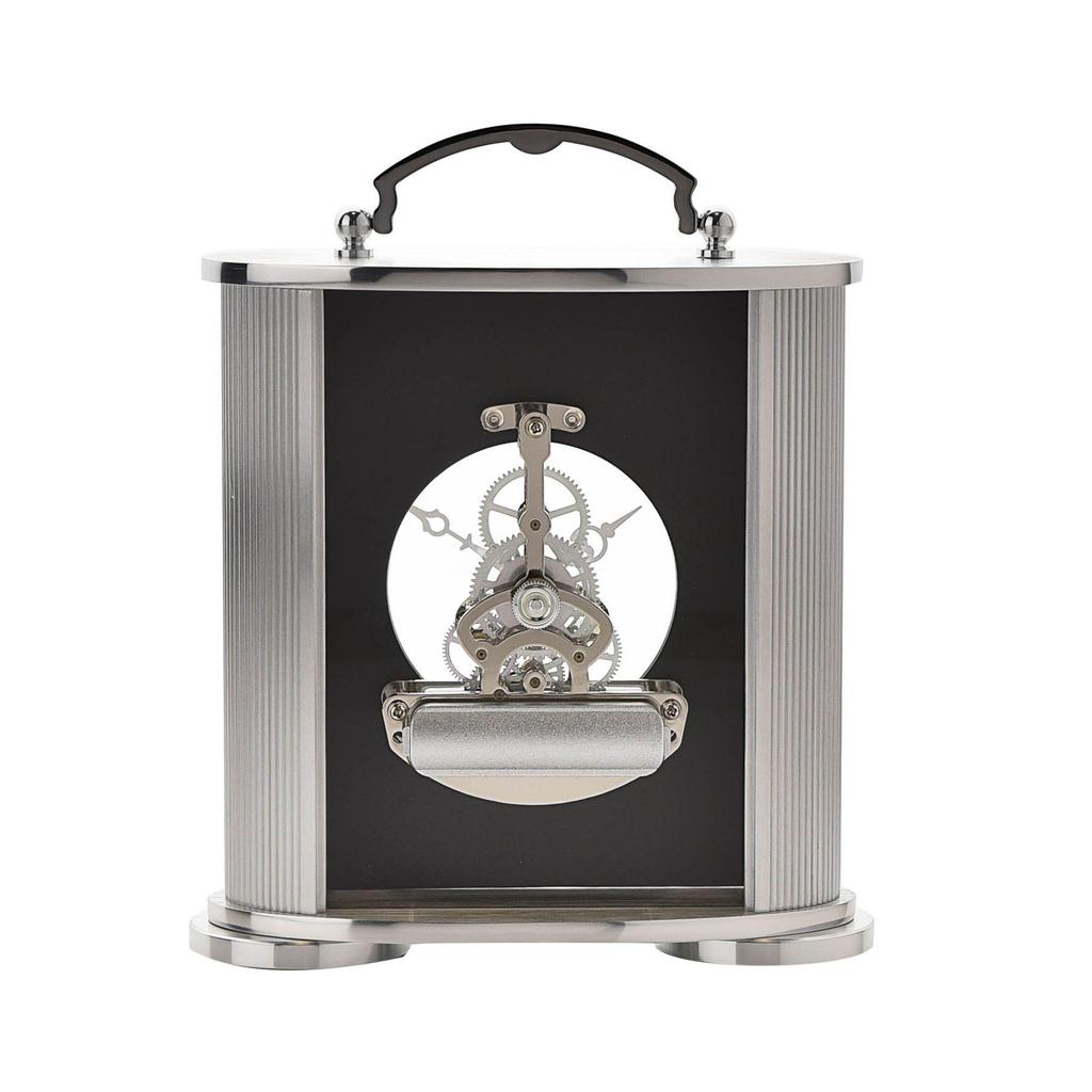 Wm. Widdop Silver & Black Mantel Clock Skeleton Movement