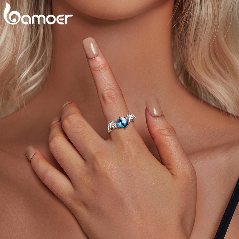 BAMOER Genuine 925 Sterling Silver Devil Eye Open Ring for Women Silver Finger Ring Vintage Punk Ring Fine Jewelry Gift