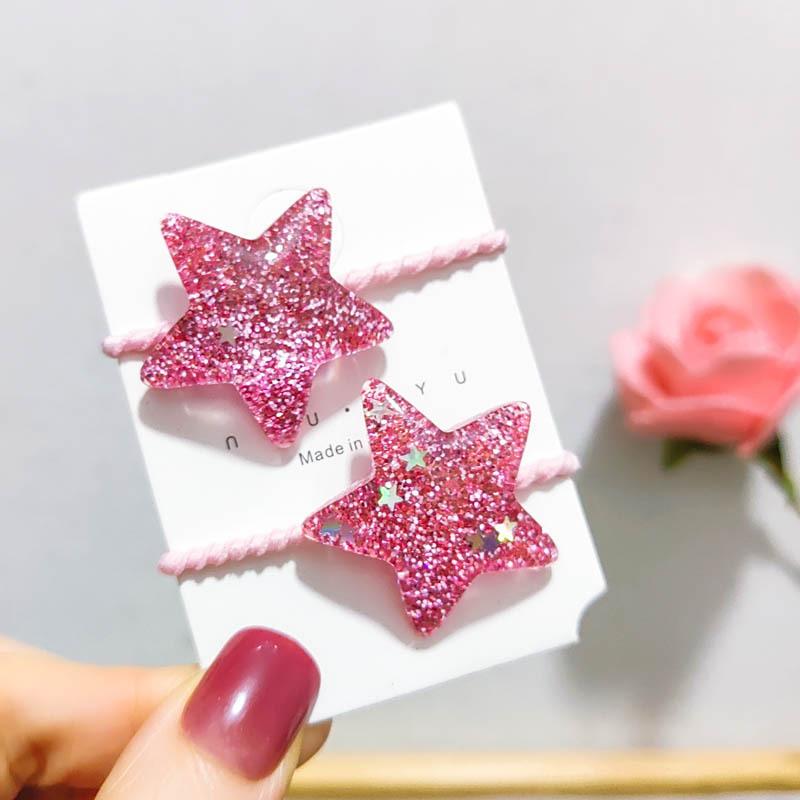 2Pcs Kids Glitter Pentagram Elastic Hair Bands Children Kawaii Hair Ties Rope Ring New Headwear Girls Hair Accessories
