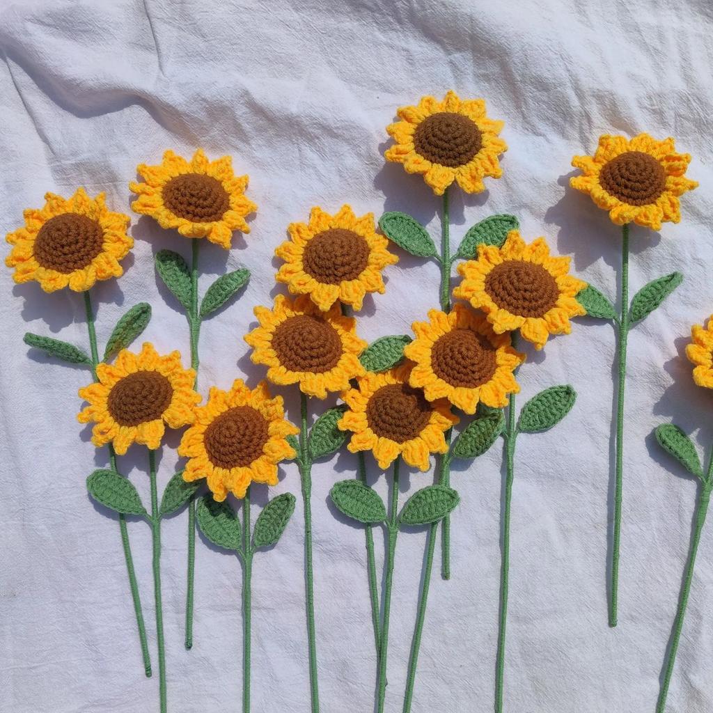 1pc Sunflower Hand Woven Bouquet Creative Wool Knitting Flower Sunflower Decorations Mother'S Day Birthday Gift Teachers Day