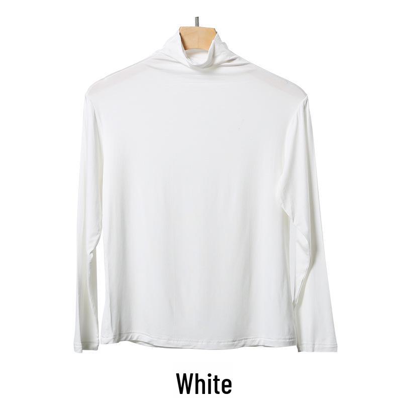 Women's Black Half-High Collar Long-Sleeve Shirt - Korean Style, 2025 Spring/Autumn