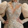 V-Neck Gold Feather Princess Evening Dress