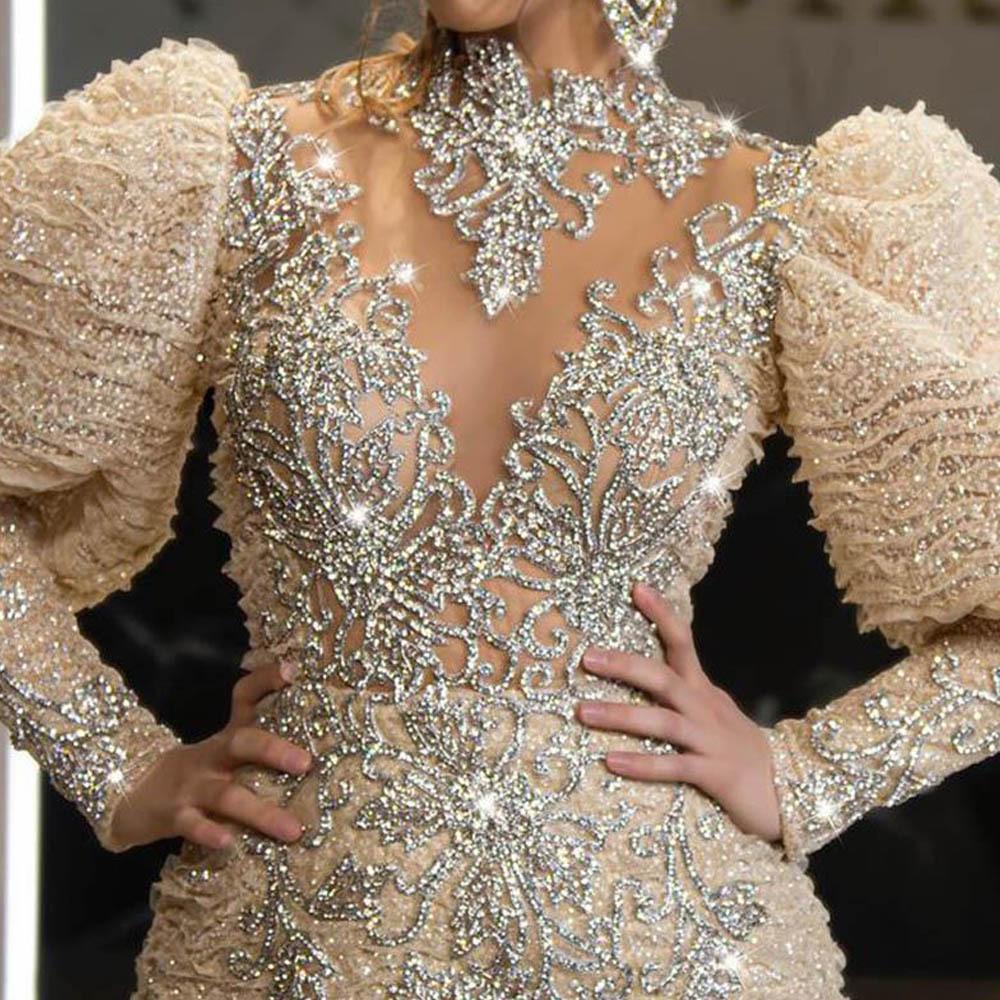 V-Neck Gold Feather Princess Evening Dress