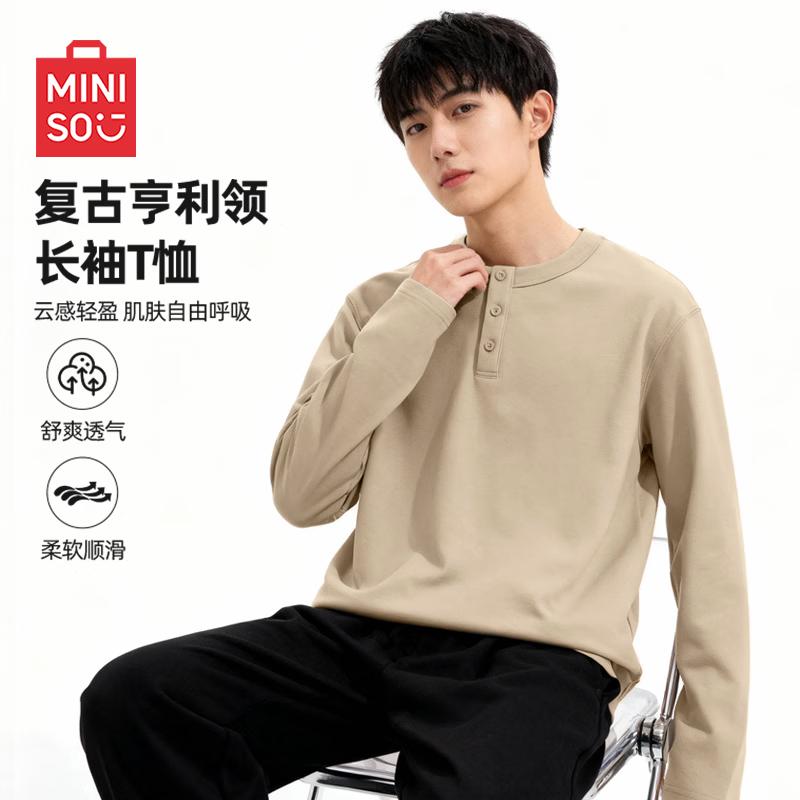 MINISO Men's Casual Long Sleeve Henley T-Shirt