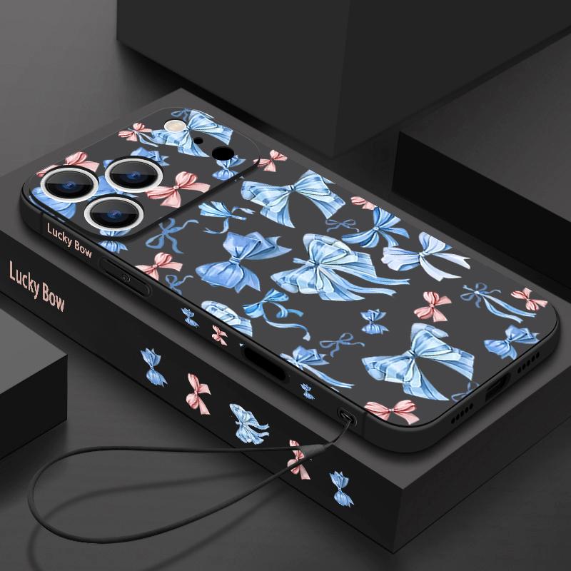 Bowknots Pattern Lanyard Phone Case For iPhone Air 17 16 15 Pro Max 14 13 17 Pro 16e Shockproof TPU Silicone Soft Cover