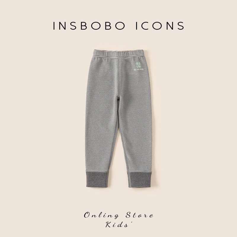 Insbobo Children s Pants 2025 Winter Thermal Pants Boys New Style Children s Pants Girls Autumn and Winter Clothing Baby Children s Clothing Gray Stripes 80