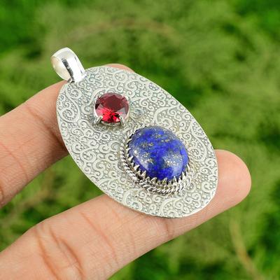 Daughters Day Sale 925 Silver Lapis Lazuli Gemstone Rubellite Elegant Pendant