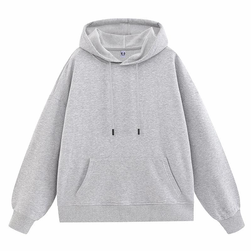 Solid Color Cotton Blends Sweatshirt Zipper Loop Knit Hooded Cardigan Jacket Loose Hoodie Team Uniform Work Advertising Hoodies Coat