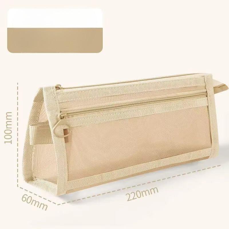 Transparent Double Layer Pencil Case, Mesh Zipper Pouch, Travel Cosmetic Bag, Cute Transparent Stationery Organizer for Office University