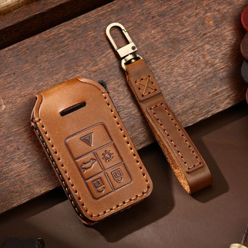 For Volvo XC60 XC90 S90 Car Key Cover Handmade Genuine Leather Protective Cover Scratch-resistant Smart Key Protection Cover