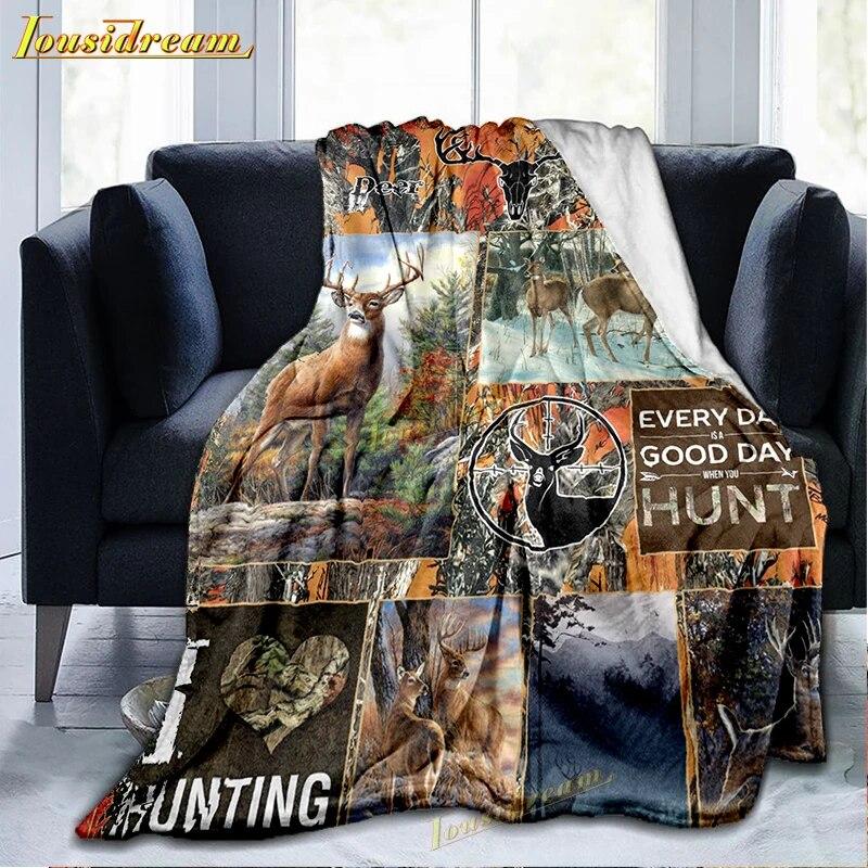 

Hunting Blankets Deer Blanket Elk Flano Dust Cover Sofa Bed Flannel Warm Throw Blankets for Bedspread Bedroom Couch Sofa