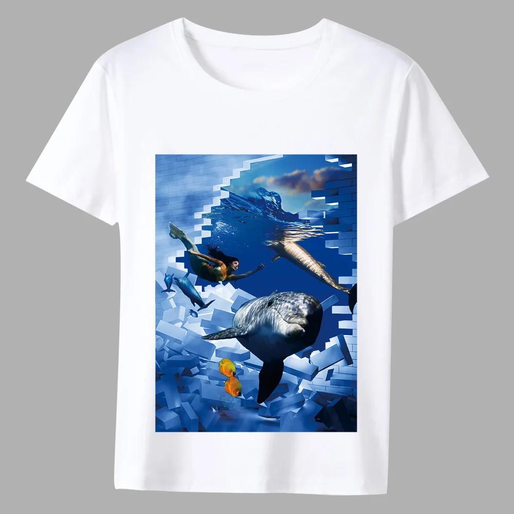 T-shirt Men's Classic White 3D Printing Series Fashion Casual Simple Round Neck Youth Commuter Wear Comfortable Versatile Top