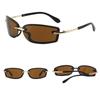 Trendy Metal Candy Color Rimless Sunglasses Y2K PC UV Protection Sun Glasses Frameless Wrap Around Eyewear Outdoor