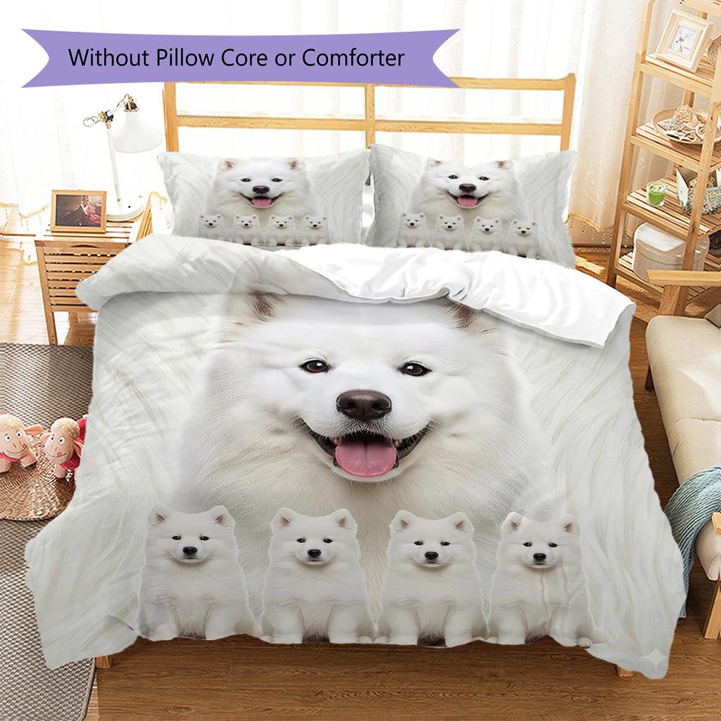 Samojed och Shilu Mönster Sängkläder Täcke Set Påslakan Örngott Heminredning Gåva (1 * påslakan + 2 * örngott, utan kärna)