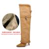 Krazing Pot Flock Pointed Toe Thin High Heels Size 46 Size 45 Winter Slip on Plus Size Women Keep Warm Over-the-knee Boots