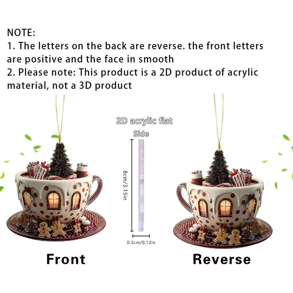 Kaffeetassen-Ornamente für den Weihnachtsbaum 2D Acryl Weihnachts-Schneehäuser Schokoladenbecher Anhänger Weihnachtsbaum- & Autodeko