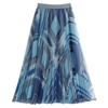 MOJTA Summer Women's Big Swing Skirt Mesh Printing Elastic Mid-length High Waist A-line Skirt