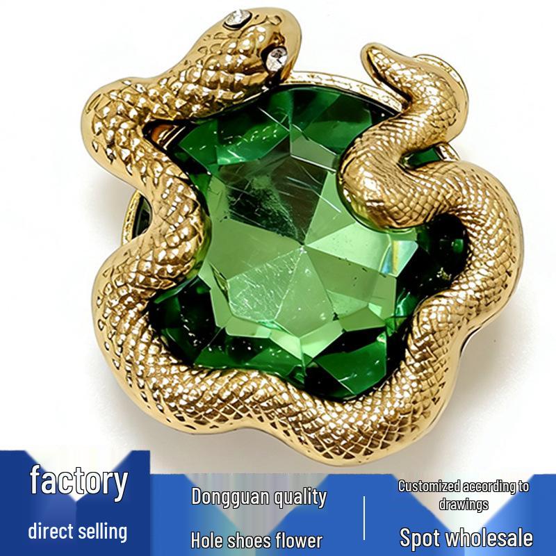Green Gemstone Snake Flower Metal Shoe Buckle Accessories