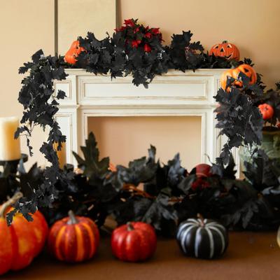 8FT Halloween Artificial Chrysanthemum Leaf Garland UV Resistant Fall Christmas Thanksgiving Day Harvest Festival Mantle Porch Indoor Outdoor