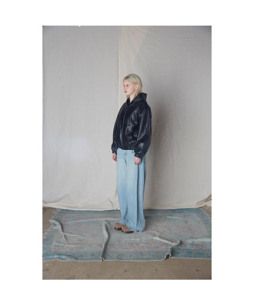 Sand Sound (Unisex) Faux Leather Hooded Jumper Black