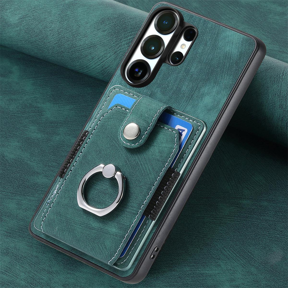 

Ring Wallet Cards Solt Holder Leather Phone Case for Samsung Galaxy S26 S25 Ultra S24 S23 Plus A16 A56 A36 A17 A07 A57 A37 Cover Galaxy S26 зелёный