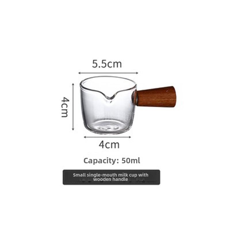 Small Milk Jug with Wooden Handle - Espresso Measuring Cup for Home