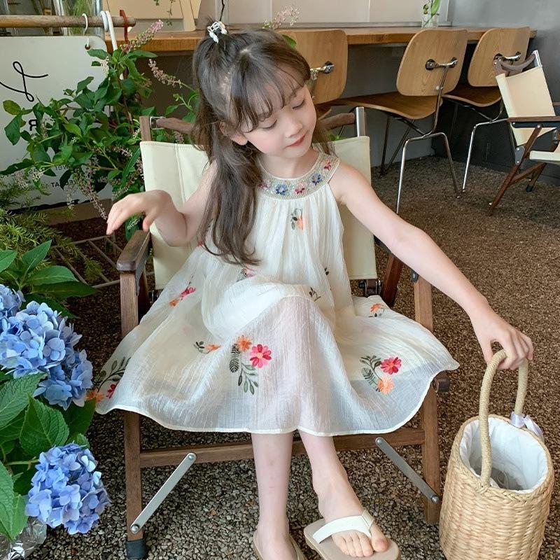 Girls' Summer Floral Sleeveless Dress, Casual Style Princess Tulle Dress