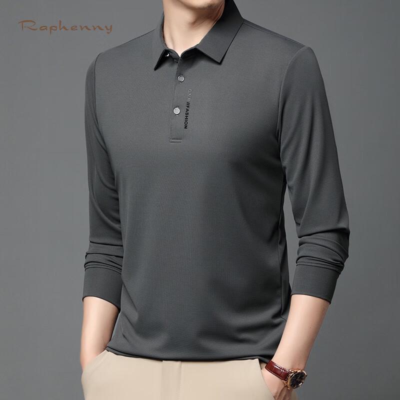 Raphenny Men's Pure Color Business Casual Long Sleeve Polo Shirt OZ875