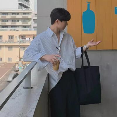 Men's Japanese Striped Shirt: Versatile Long-Sleeve, Loose Fit, Korean Design