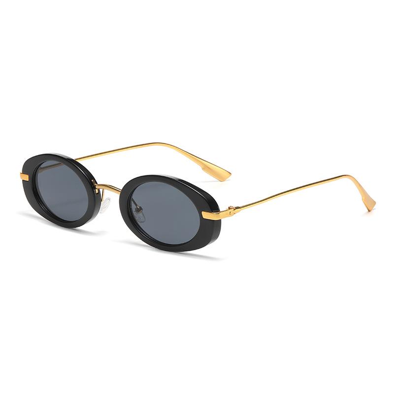 European and American Personalized, Fashionable, and High-end Street Photography Sunglasses UV400 Oval Metal Small Frame Glasses