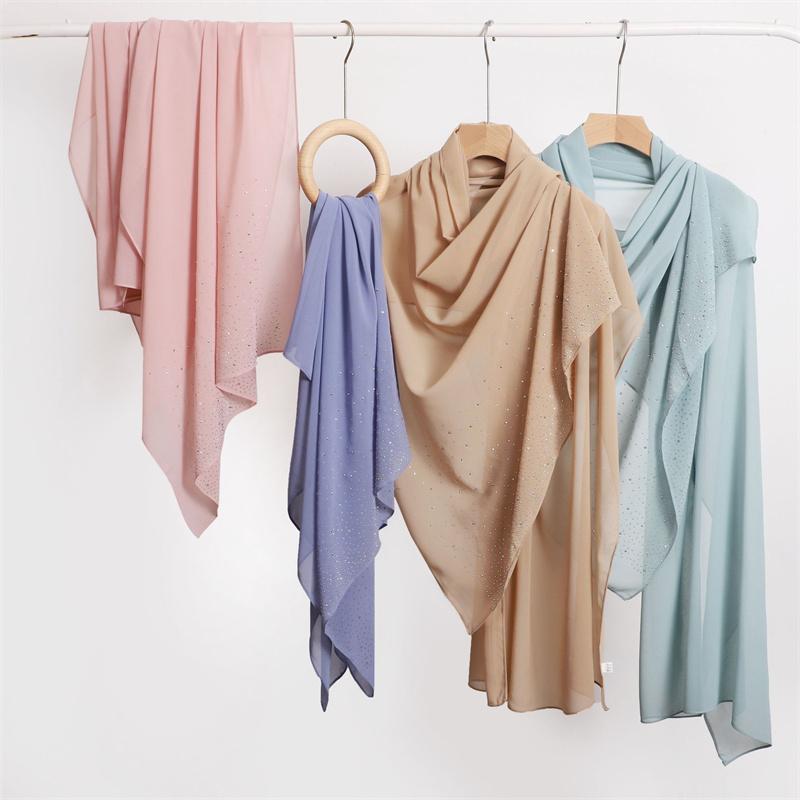 Plain Rhinestone Diamond Bubble Chiffon Hijab Shawls High Quality Bling Bling Wrap Beach Bufandas Ramadan Islamic Muslim Sjaal