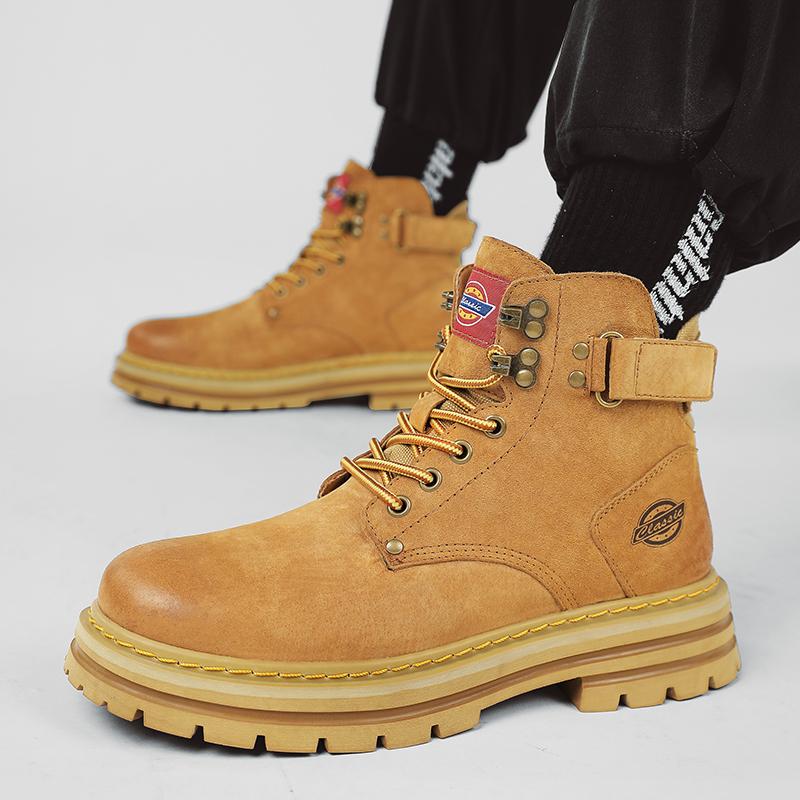 Autumn Fashion Brown Men's Ankle Boots 2025 Comfortable Platform Leather Boots Men Non slip Work Boots for Men Botas Para Hombre