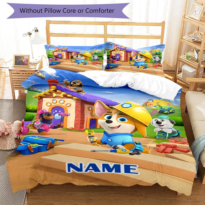3pcs Custom Name Pupstruction Bedding Set Duvet Cover Closure Includes 1 Duvet Cover & 2 Pillowcases, Soft and Comfortable for All Seasons.