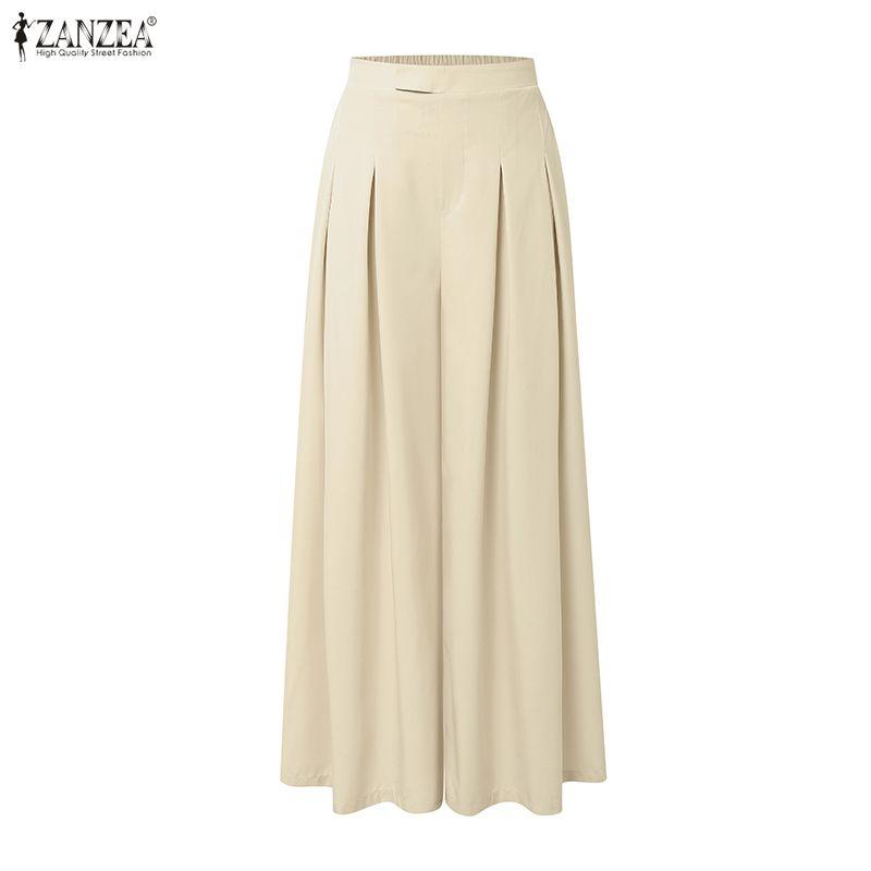ZANZEA Women Elastic Waist Loose Casual Wide Leg Culottes Pants