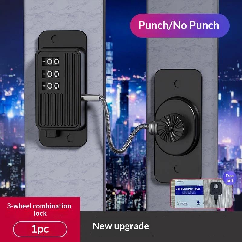 Combination Refrigerator Lock No Drill Adhesive Mount Heavy Duty Steel Cable for Home Kitchen Fridge Cabinet Drawer