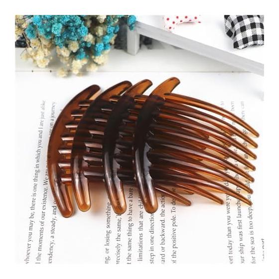 FineGood 7-Tooth Hair Comb Pins for Updos, Easy to Use Hair Accessories, 5-Piece Set (3 Black + 2 Brown)