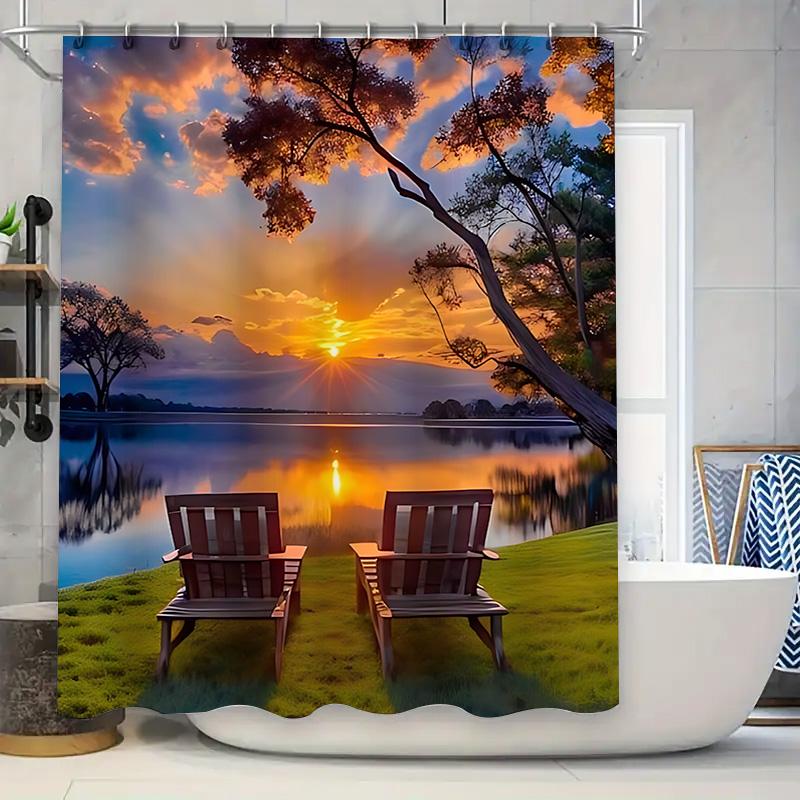 

Beautiful Sunset Lake View With Adirondack Chairs By Water Perfect For Relaxation Enjoying Nature Easy To Install And Maintain W60H190(CM)-1 Pcs
