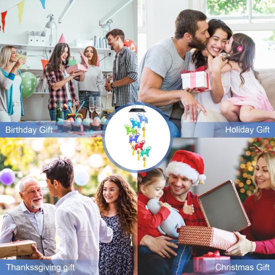 Solar Elephant Wind Chime Waterproof LED Color Changing Mobile Light Outdoor Decor for Garden Patio Courtyard