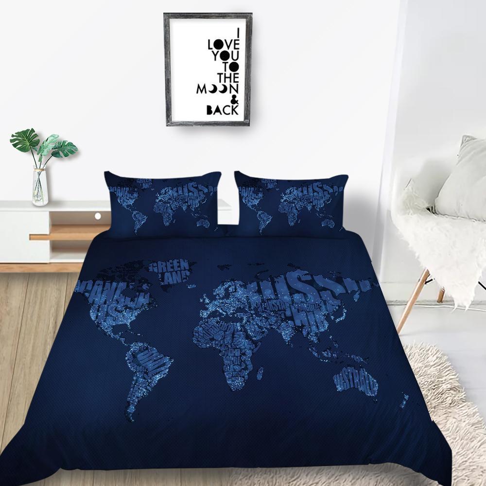 New Fashion Unique Design Duvet Cover Set Map Bedding Cover Suit Sea Quilt Cover Soft Cover Set Boys Twin Size Bed Clothes