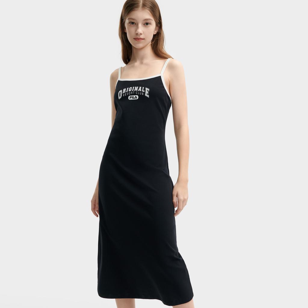 Fila Original Series Fashion Casual Sports Daily Breathable Round Neck Short Sleeve Dress Women Dresses Black F11W429304F-BK