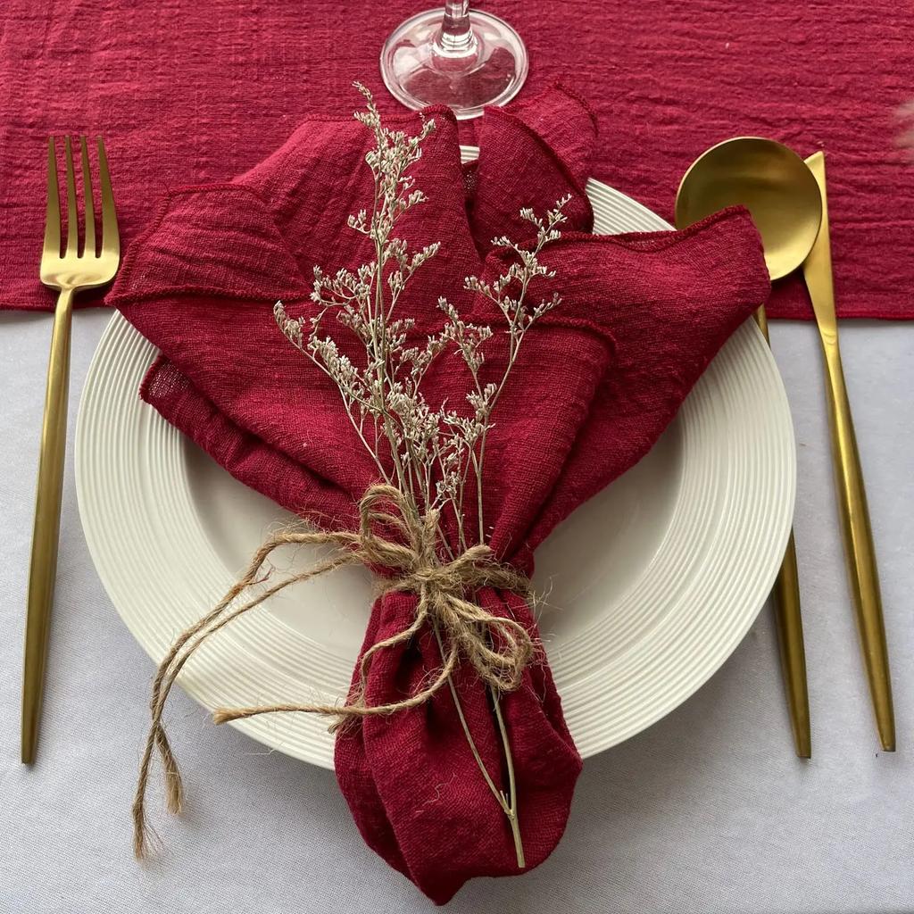 10PCS Decoration Mariage Gauze Crepe Cloth Napkins Pure Cotton Fabric Wedding Decor Everyday Use Dinner Tea Towel Table Village