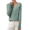 Women's Casual Lace V-Neck Base Layer Knitted Long Sleeve Solid Color Sweater