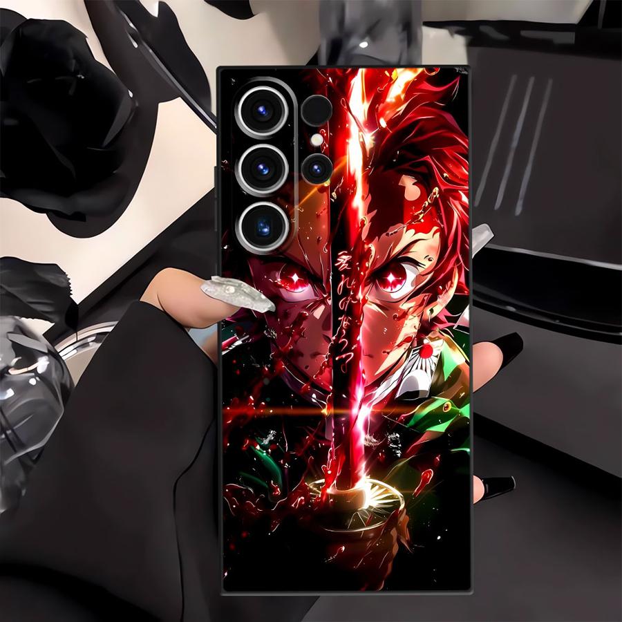 Case for Samsung Galaxy S25 Edge S23 Ultra S24 Plus S21 FE S20 Black Soft Phone Cover Anime D-Demon S-Slayer