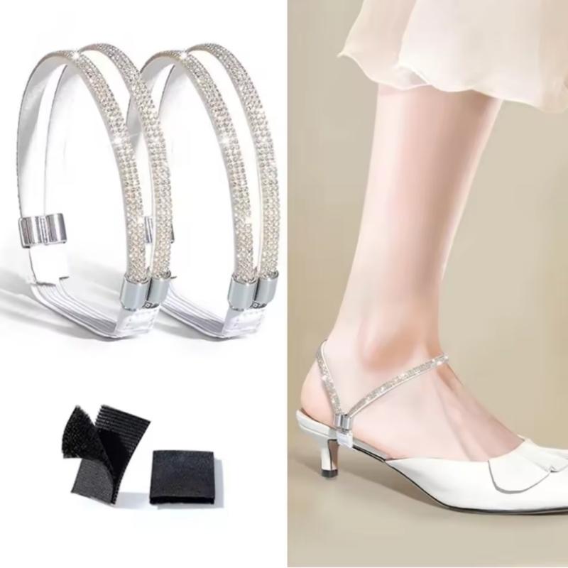 1 Paio Scarpe con Tacco Alto Strass Fascia Anti-allentamento Lacci Diamante Donna Cinghie Tallone Anti-caduta Cintura Elastica Fissaggio Strass Cinghie Fisse