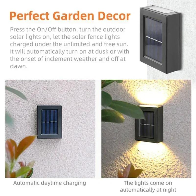 Spoturi solare sus-jos de exterior, Lampă de perete impermeabilă alimentată solar, Lumină decorativă cu lumina soarelui pentru grădină, terasă, curte, alei, peisaj stradal