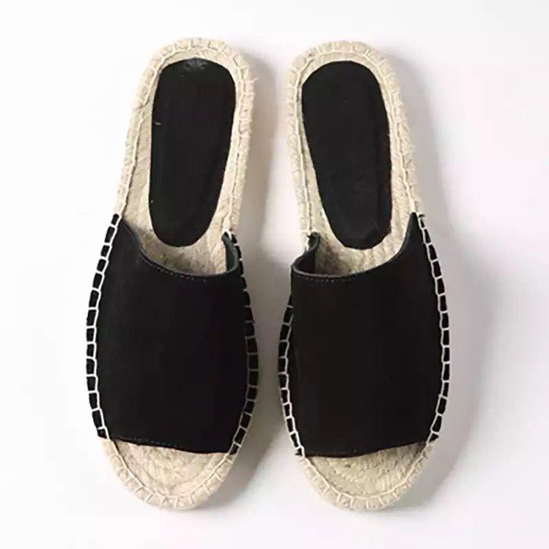 Wish Large Size Stitched Fisherman Casual Flat Bottom Slippers Straw Hemp Rope Bottom One-Word Slippers