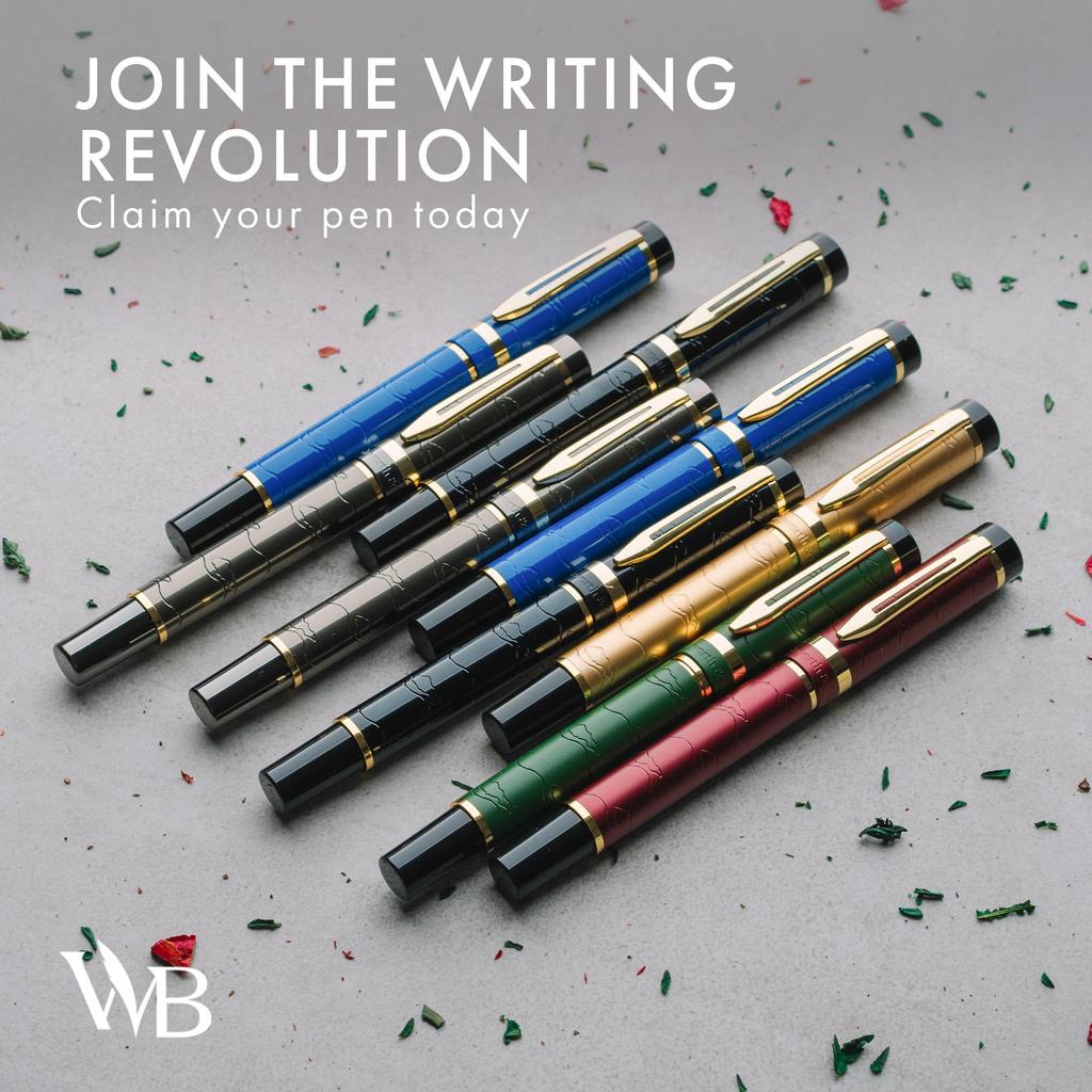 Wordsworth Black Primoli Fountain Pen Set with Extra Fine Gift 24 Ink Refill and Perfect for and Smooth and & [Gunmetal Gold] Nib, Case, Cartridges,