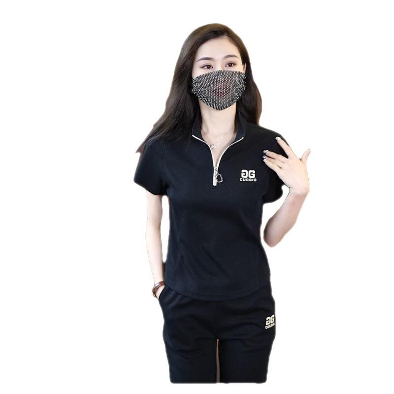 Fashionable Wide-leg Pants Sports Suit for Women, Summer Style, Age-reducing Short-sleeved Style, Casual Two-piece Set