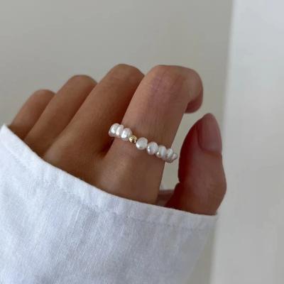 Vlen Natural Pearl Ring Elastic Adjustable Beaded Rings Jewelry for Women Elegant Daily Wear Anniversary Gift