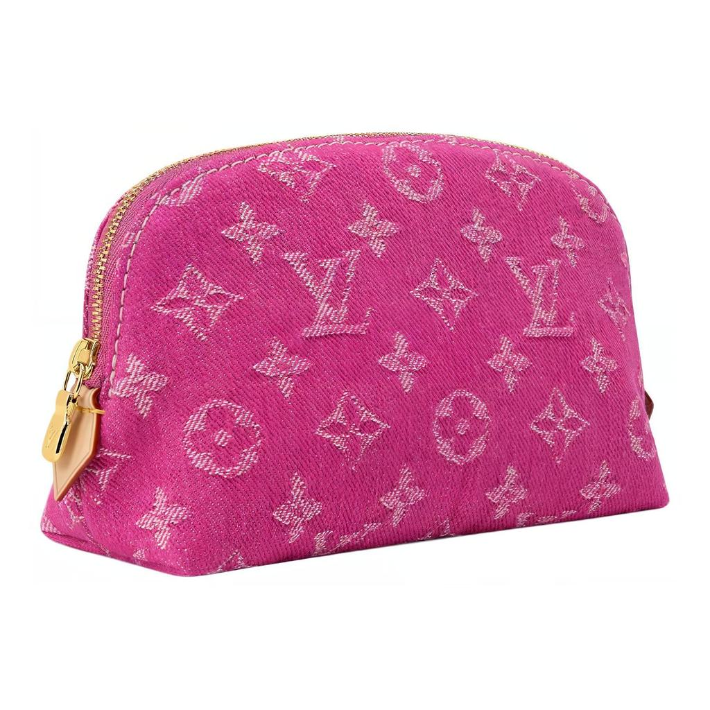 LOUIS VUITTON Monogram Denim Fabric Makeup Bag Small Women's Fuchsia M28050